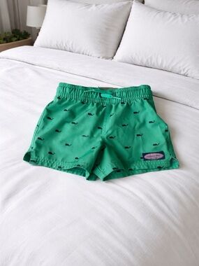 Vineyard Vines Green Whale-Print Swim Trunks